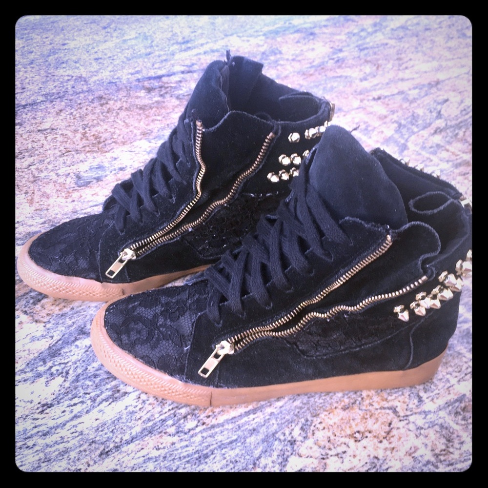 Leather & Lace black studded high top sneakers